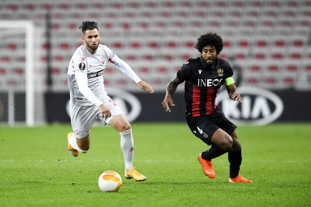 04 DANTE (NICE) - 25 GAETAN VARENNE (HAP) FOOTBALL : Nice vs Hapoel Beer Sheva - Ligue Europa - 29 10 2020 FEP Panoramic 