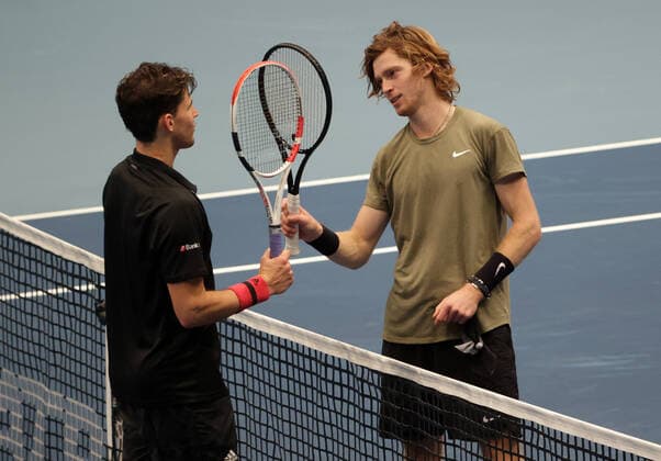 TENNIS - ATP, Tennis Herren Erste Bank Open VIENNA,AUSTRIA,30.OCT.20 - TENNIS - ATP World Tour, Erste Bank Open. Image shows Dominic Thiem (AUT) and Andrey Rublev (RUS). GEPAxpictures xWalterxLuger