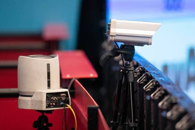 Hawk eye Technology replaces the linesmen, video surveillance, tracking camera, camera tennis FIRST BENCH OPEN 2020 ATP 500 Stadthalle Vienna Austria 29 October 2020 Â Copyright: xJuergenxHasenkopfx