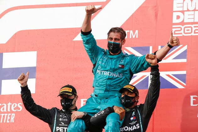 Motorsports FIA Formula One World Championship 2020, Grand Prix of Emilia Romagna, 77 Valtteri Bottas FIN, Mercedes AMG Petronas Formula One Team , Leo Stevens Mercedes AMG Petronas Formula One Team , 44 Lewis Hamilton GBR, Mercedes AMG Petronas Formula One Team , Imola Italy