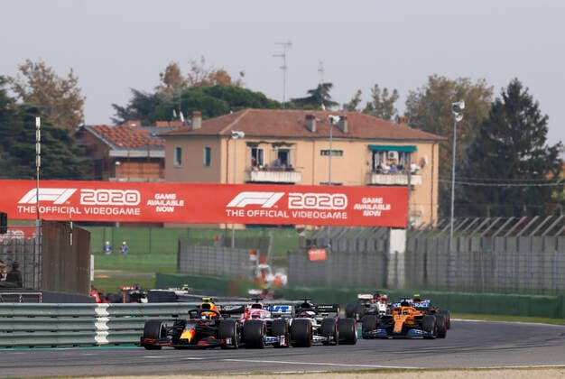 Motorsports FIA Formula One World Championship 2020, Grand Prix of Emilia Romagna, 23 Alexander Albon THA, Aston Martin Red Bull Racing , 11 Sergio Perez MEX, BWT Racing Point F1 Team , 26 Daniil Kvyat RUS, Scuderia AlphaTauri Honda , Imola Italy