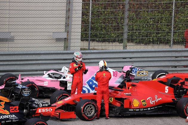 Formula 1 Emirates Gran Premio Dell emilia Romagna 2020 01 11 2020, Autodromo Enzo e Dino Ferrari, Imola, Formula 1 Emirates Gran Premio Dell emilia Romagna 2020 , in the picture Parc ferme Charles Leclerc MCO 16 , Scuderia Ferrari, Sebastian Vettel GER 5 , Scuderia Ferrari nordphotoxBratic nph00250