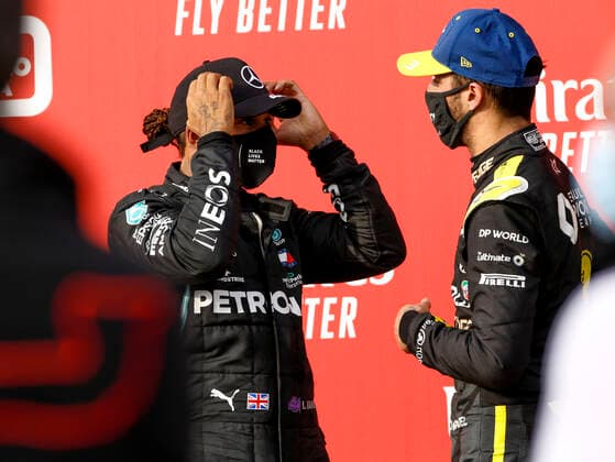 Motorsports FIA Formula One World Championship 2020, Grand Prix of Emilia Romagna, 44 Lewis Hamilton GBR, Mercedes AMG Petronas Formula One Team , 3 Daniel Ricciardo AUS, Renault DP World F1 Team , Imola Italy