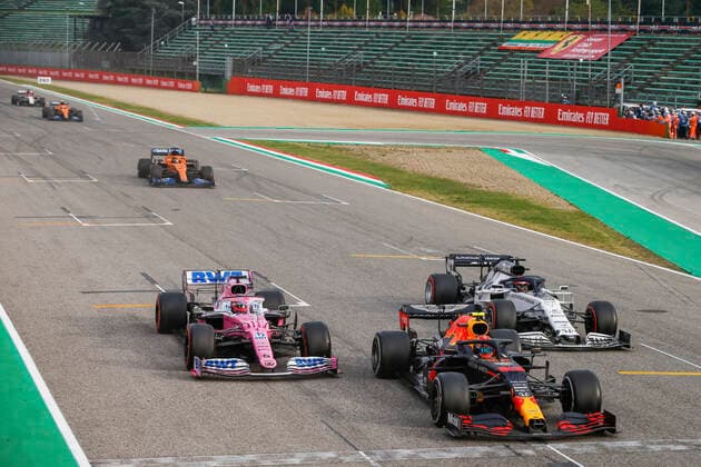 Motorsports FIA Formula One World Championship 2020, Grand Prix of Emilia Romagna, 23 Alexander Albon THA, Aston Martin Red Bull Racing , 11 Sergio Perez MEX, BWT Racing Point F1 Team , 26 Daniil Kvyat RUS, Scuderia AlphaTauri Honda , Imola Italy