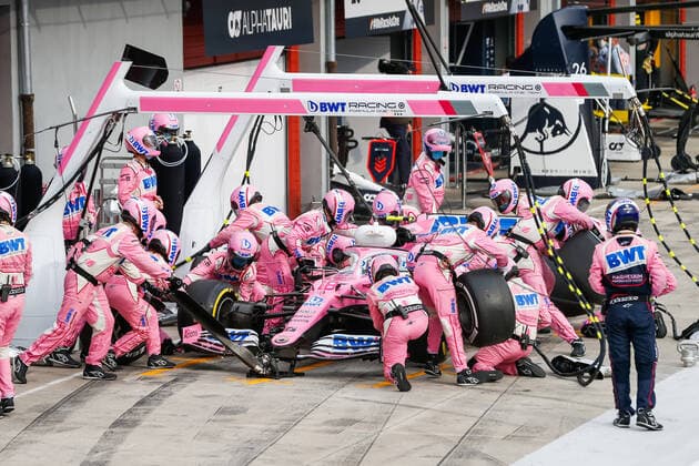 18 STROLL Lance (can), Racing Point F1 RP20, action pit stop during the Formula 1 Emirates Gran Premio Dell emilia Romagna 2020, Emilia Romagna Grand Prix, from October 31 to November 1, 2020 on the Autodromo Internazionale Enzo e Dino Ferrari, in Imola, Italy FORMULE 1 : Grand prix Emilie Romagne - Imola - Course - 01 11 2020 DPPI Panoramic 
