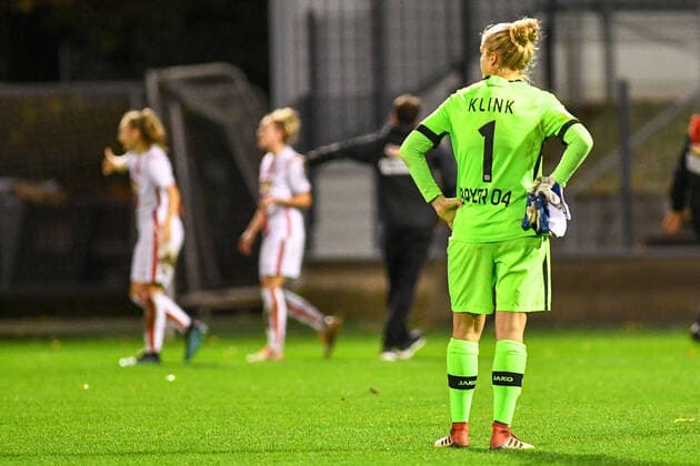 Anna Klink goalkeeper, B04, 1 disappointed about the defeat, disappointment after the final whistle, dissatisfied, loser, lost, frustration, disappointed, pessimistic, 01 11 2020, Cologne Germany , Soccer, DFB Cup Women, 2 Round, 1 FC Köln Bayer 04 Leverkusen, DFB DFL REGULATIONS PROHIBIT ANY USE OF PHOTOGRAPHS AS IMAGE SEQUENCES AND OR QUASI VIDEO xmhx