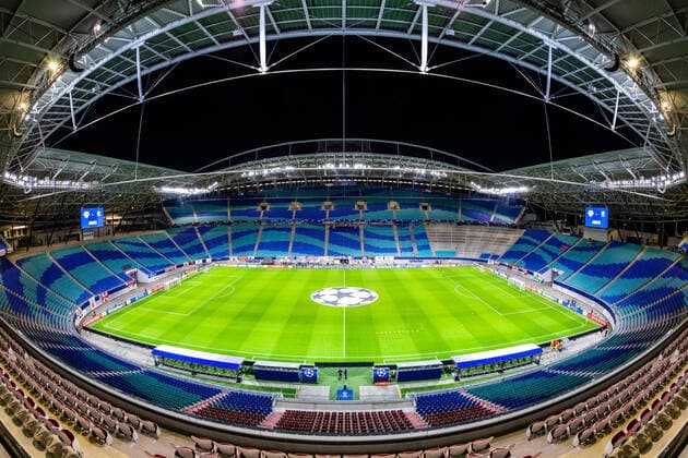 RB Leipzig Arena without spectators Ghost game, COVID19, Corona game, pandemic during the group phase season 2020 2021 in the Champions League Men between RB Leipzig and Paris Saint Germain in the Red Bull Arena on 4 November 2020 in Leipzig, Saxony, Germany DFL REGULATIONS PROHIBIT ANY USE OF PHOTOGRAPHS AS IMAGE SEQUENCES AND OR QUASI VIDEO