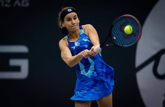 November 7, 2020, Linz, AUSTRIA: Irina Bara of Romania in action during the first qualifications round at 2020 Upper Austria Ladies Linz WTA, Tennis Damen International tennis tournament against Katharina Gerlach of Germany Linz AUSTRIA - ZUMAa181 20201107_zaa_a181_060 Copyright: xRobxPrangex