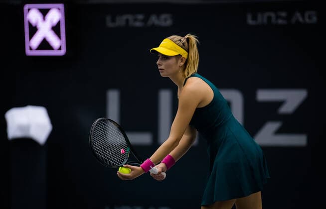 November 7, 2020, Linz, AUSTRIA: Katarina Zavatska of Ukraine in action during the first qualifications round at the 2020 Upper Austria Ladies Linz WTA, Tennis Damen International tennis tournament against Ana Konjuh of Croatia Linz AUSTRIA - ZUMAa181 20201107_zaa_a181_095 Copyright: xRobxPrangex