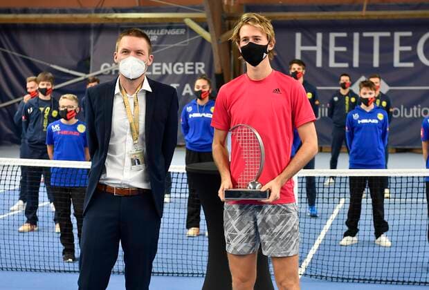 08 11 2020 Tennis ATP Challenger Tour Challenger Eckental Int German Championships Final Individual Ramkumar Ramanathan IND Sebastian Korda USA Award Ceremony Fabian REISCH Tournament Organization and Sebastian KORDA USA