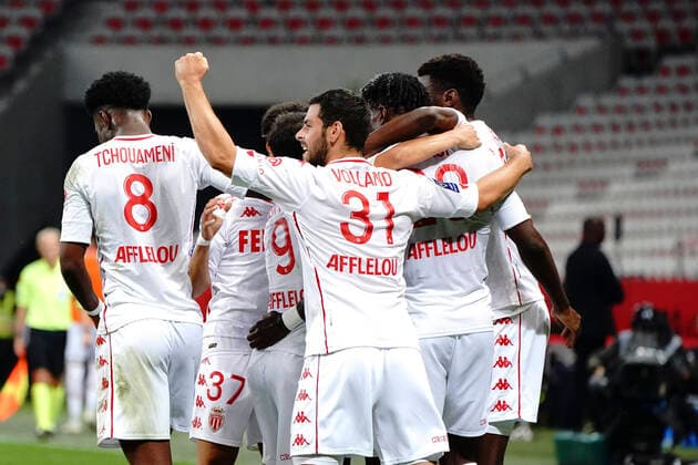 Joie - Axel Disasi (AS Monaco) - Benoit Badiashile (AS Monaco) - Wissam Ben Yedder (AS Monaco) - Gelson Martins (AS Monaco) - Kevin Volland (AS Monaco) FOOTBALL : OGC Nice vs AS Monaco - Ligue 1 Ubereats - Nice - 08 11 2020 NorbertScanella PanoramiC 