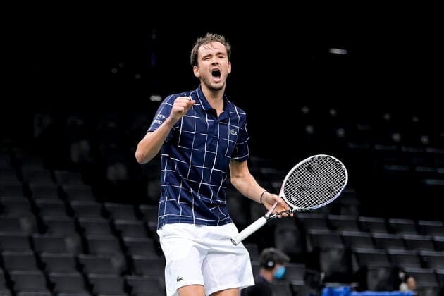 joie de Daniil Medvedev (Rus) TENNIS : Rolex Paris Masters - Finale - 08 11 2020 JBAutissier Panoramic 