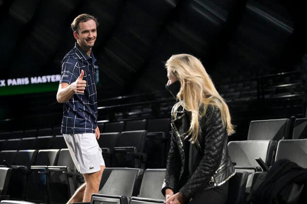 Daniil Medvedev (Rus) avec sa femme Daria Medvedeva TENNIS : Rolex Paris Masters - Finale - 08 11 2020 JBAutissier Panoramic 