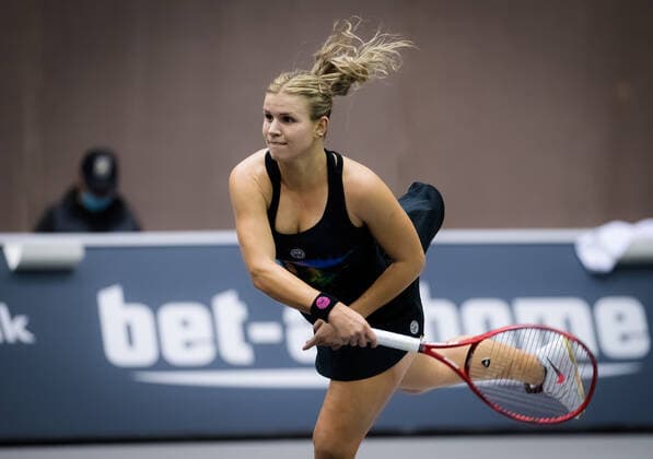 November 8, 2020, Linz, AUSTRIA: Jana Fett of Croatia in action during the second qualifications round at the 2020 Upper Austria Ladies Linz WTA, Tennis Damen International tennis tournament against Irina Bara of Romania Linz AUSTRIA - ZUMAa181 20201108_zaa_a181_158 Copyright: xRobxPrangex