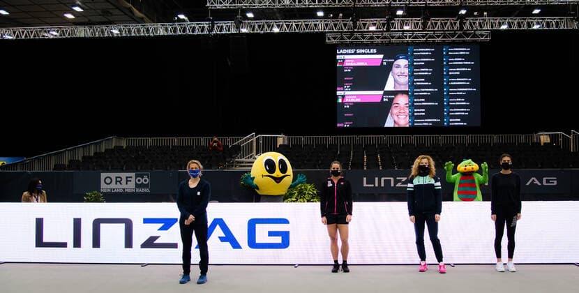 November 8, 2020, Linz, AUSTRIA: Sorana Cirstea of Romania, Katerina Siniakova of the Czech Republic & Julia Grabher of Austria during the draw ceremony at the 2020 Upper Austria Ladies Linz WTA, Tennis Damen International tennis tournament Linz AUSTRIA - ZUMAa181 20201108_zaa_a181_189 Copyright: xRobxPrangex