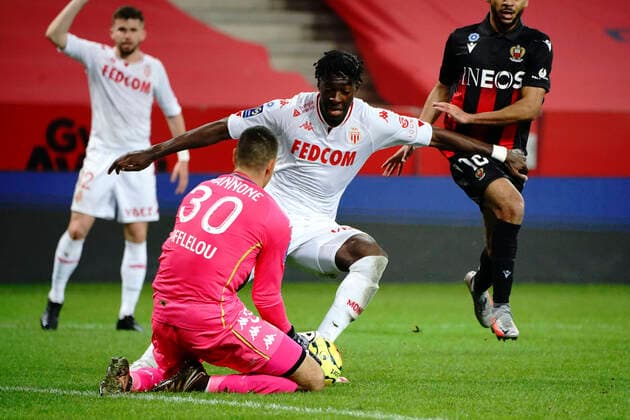 Axel Disasi (AS Monaco) - Alexis Claude Maurice (OGC Nice) - Vito Mannone (AS Monaco) FOOTBALL : OGC Nice vs AS Monaco - Ligue 1 Ubereats - Nice - 08 11 2020 NorbertScanella PanoramiC 