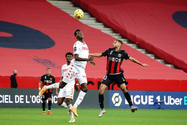 Benoit Badiashile (AS Monaco) - Alexis Claude Maurice (OGC Nice) FOOTBALL : OGC Nice vs AS Monaco - Ligue 1 Ubereats - Nice - 08 11 2020 NorbertScanella PanoramiC 