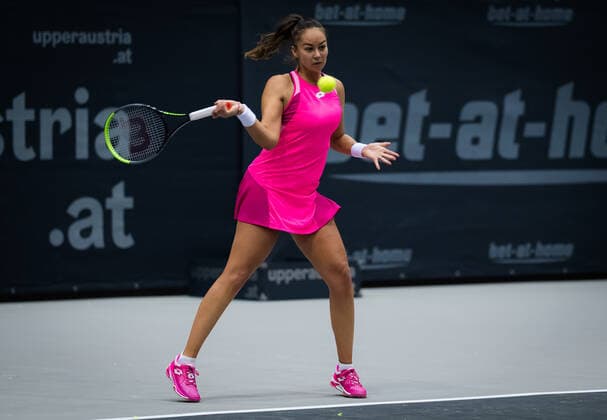November 8, 2020, Linz, AUSTRIA: Lesley Pattinama Kerkhove of the Netherlands in action during the second qualifications round at the 2020 Upper Austria Ladies Linz WTA, Tennis Damen International tennis tournament against Stefanie Voegele of Switzerland Linz AUSTRIA - ZUMAa181 20201108_zaa_a181_232 Copyright: xRobxPrangex