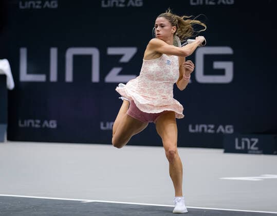November 10, 2020, Linz, AUSTRIA: Camila Giorgi of Italy in action during the first round at the 2020 Upper Austria Ladies Linz WTA, Tennis Damen International tennis tournament against Sara Sorribes Tormo of Spain Linz AUSTRIA - ZUMAa181 20201110_zaa_a181_088 Copyright: xRobxPrangex
