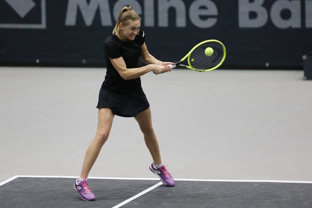 Aliaksandra Sasnovich, BLR, during first round of 2020 Upper Austria Ladies in Linz AUT, 11 11 2020
