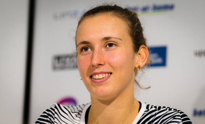 November 11, 2020, Linz, AUSTRIA: Elise Mertens of Belgium talks to the media after winning her first-round match at the 2020 Upper Austria Ladies Linz WTA, Tennis Damen International tennis tournament against Anhelina Kalinina of Ukraine Linz AUSTRIA - ZUMAa181 20201111_zaa_a181_241 Copyright: xRobxPrangex