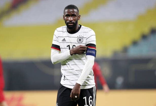 Germany Czech Republic 11 11 2020 Leipzig, 11 11 2020, football, Red Bull Arena, international match, test match , Germany GER vs Czech Republic CZE , Im Bild Antonio Rüdiger Ruediger 16, GER , According to the regulations of the DFB Deutscher Fussballbund it is prohibited to use or have used in the stadium and or from the game produced photographs in the form of sequential images and or video-like photo series,