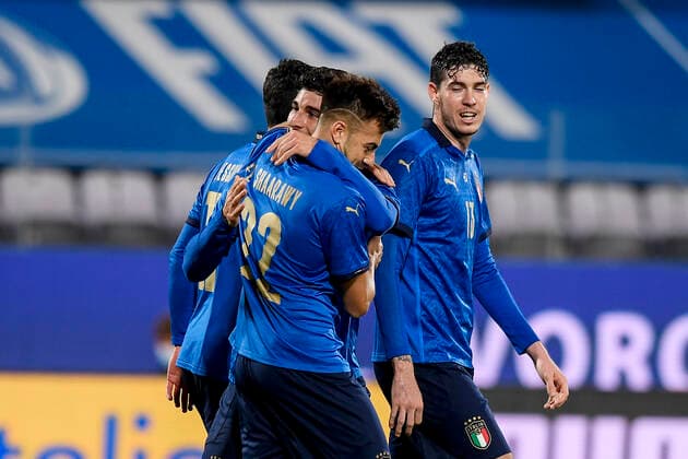 Photo LaPresse - Fabio Ferrari November 11, 2020 Firenze, Italy soccer Italy vs Estonia - Friendly match - & x2018;Artemio Franchi Stadium. In the pic:Riccardo Orsolini (Italy) celebrates after scoaring goal on penalty 4-0  Copyright: xFabioxFerrari LaPressex