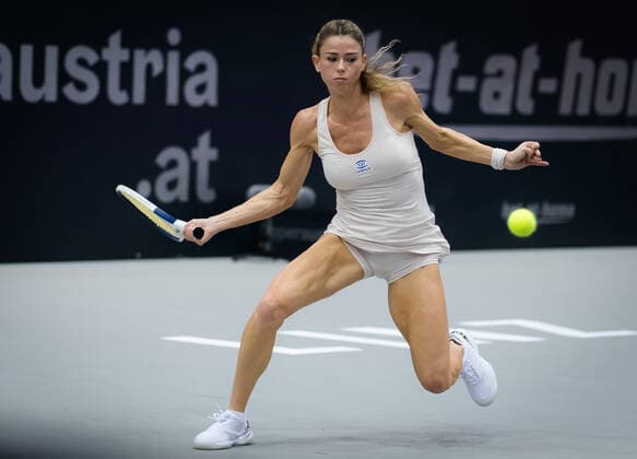 November 12, 2020, Linz, AUSTRIA: Camila Giorgi of Italy in action during her second round match at the 2020 Upper Austria Ladies Linz WTA, Tennis Damen International tennis tournament against Nadia Podoroska of Argentina Linz AUSTRIA - ZUMAa181 20201112_zaa_a181_042 Copyright: xRobxPrangex