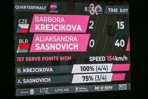 TENNIS - WTA, Tennis Damen Upper Austria Ladies Linz LINZ,AUSTRIA,13.NOV.20 - TENNIS - WTA Tour, Upper Austria Ladies Linz. Image shows the scoreboard. GEPAxpictures xManfredxBinder