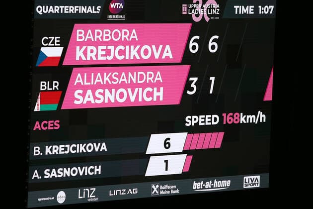 TENNIS - WTA, Tennis Damen Upper Austria Ladies Linz LINZ,AUSTRIA,13.NOV.20 - TENNIS - WTA Tour, Upper Austria Ladies Linz. Image shows the scoreboard. GEPAxpictures xManfredxBinder
