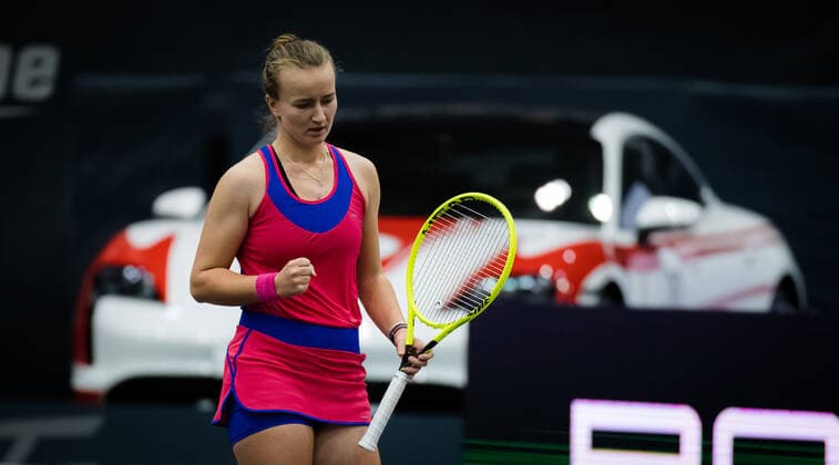 November 13, 2020, Linz, AUSTRIA: Barbora Krejcikova of the Czech Republic in action during the quarter-final of the 2020 Upper Austria Ladies Linz WTA, Tennis Damen International tennis tournament against Aliaksandra Sasnovich of Belarus Linz AUSTRIA - ZUMAa181 20201113_zaa_a181_042 Copyright: xRobxPrangex