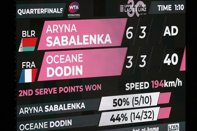 TENNIS - WTA, Tennis Damen Upper Austria Ladies Linz LINZ,AUSTRIA,13.NOV.20 - TENNIS - WTA Tour, Upper Austria Ladies Linz. Image shows the scoreboard. GEPAxpictures xManfredxBinder