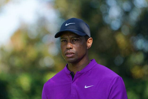 Tiger Woods looks towards the green from the tee on the second hole during the third round of the 2020 Masters golf tournament at Augusta National Golf Club in Augusta, Georgia on Saturday, November 14, 2020.  AUG20201114306 KEVINxDIETSCH