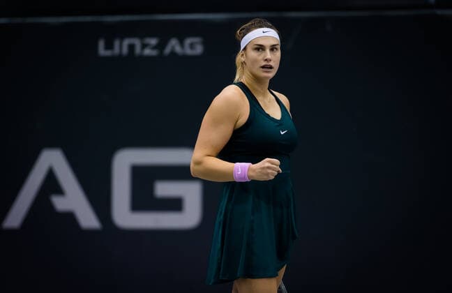 November 14, 2020, Linz, AUSTRIA: Aryna Sabalenka of Belarus in action during the semi-final of the 2020 Upper Austria Ladies Linz WTA, Tennis Damen International tennis tournament against Barbora Krejcikova of the Czech Republic Linz AUSTRIA - ZUMAa181 20201114_zaa_a181_059 Copyright: xRobxPrangex