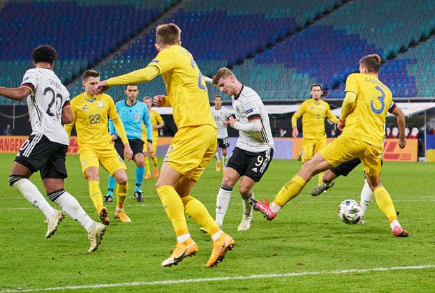 Timo WERNER, DFB 9 scores, shoots goal for , Tor, Treffer, 3-1 in the match GERMANY - UKRAINE UEFA Nations League, German Football Nationalteam, DFB , Season 2020 2021 in Leipzig, Germany, November 14, 2020