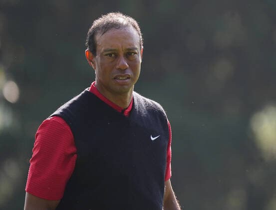 Tiger Woods walks off of the 6th green in the final round of the 2020 Masters golf tournament at Augusta National Golf Club in Augusta, Georgia on Sunday, November 15, 2020.  AUG20201115870 KevinxDietsch