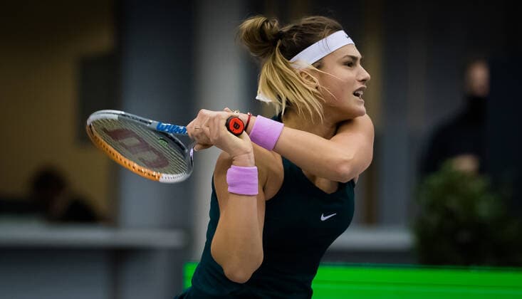 November 15, 2020, Linz, AUSTRIA: Aryna Sabalenka of Belarus in action during the final of the 2020 Upper Austria Ladies Linz WTA, Tennis Damen International tennis tournament against Elise Mertens of Belgium Linz AUSTRIA - ZUMAa181 20201115_zaa_a181_154 Copyright: xRobxPrangex