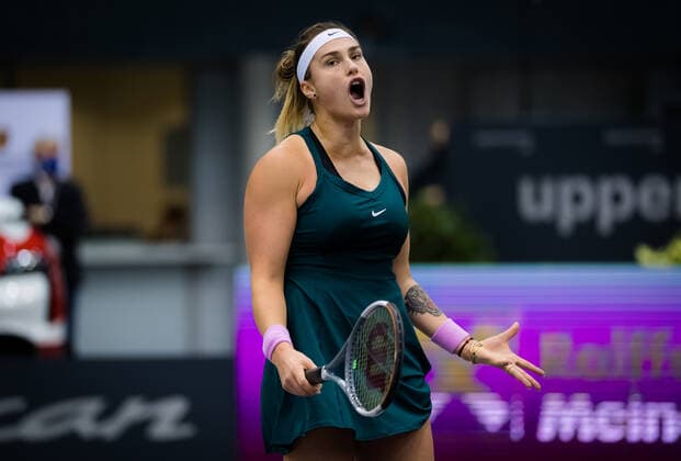 November 15, 2020, Linz, AUSTRIA: Aryna Sabalenka of Belarus in action during the final of the 2020 Upper Austria Ladies Linz WTA, Tennis Damen International tennis tournament against Elise Mertens of Belgium Linz AUSTRIA - ZUMAa181 20201115_zaa_a181_158 Copyright: xRobxPrangex