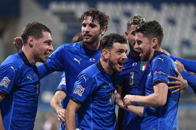 Jorginho of Italy celebrates after scoring a goal on penalty during the Uefa Nation League Group Stage A1 football match between Italy and Poland at Citta del Tricolore Stadium in Reggio Emilia (Italy), November, 15, 2020. Photo Andrea Staccioli Insidefoto andreaxstaccioli