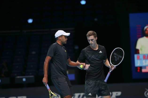 TENNIS - ATP, Tennis Herren Finals 2020 LONDON,ENGLAND,15.NOV.20 - TENNIS - ATP Finals, doubles. Image shows Rajeev Ram (USA) and Joe Salisbury (GBR). GEPAxpictures xATPxTour xEllaxLi