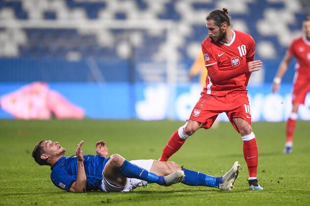 Photo LaPresse - Fabio Ferrari November 15, 2020 Reggio Emilia, Italy soccer Italy vs Polonia - Nation League - Group A - match 5 6 - & x2018;Citt& xe0; del Tricolore Stadium. In the pic:Andrea Belotti (Italy)Krychowiak (Poland)  Copyright: xFabioxFerrari LaPressex