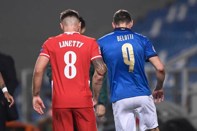Photo LaPresse - Fabio Ferrari November 15, 2020 Reggio Emilia, Italy soccer Italy vs Polonia - Nation League - Group A - match 5 6 - & x2018;Citt& xe0; del Tricolore Stadium. In the pic:Andrea Belotti (Italy)Linetty (Poland)  Copyright: xFabioxFerrari LaPressex