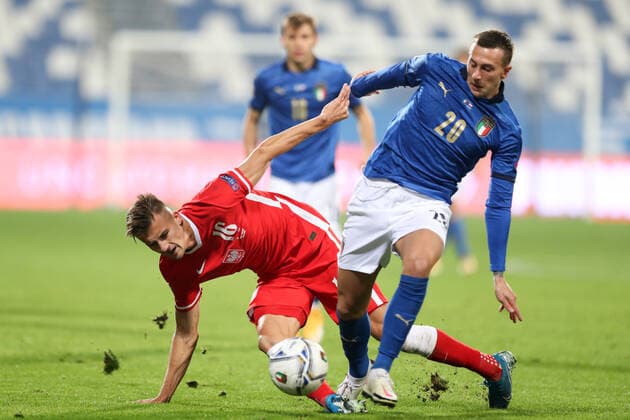 REGGIO EMILIA 15.11.2020 MECZ 5. KOLEJKA LIGA NARODOW GRUPA A1 SEZON 2020 21: WLOCHY - POLSKA 2:0 --- 2020-21 UEFA NATIONS LEAGUE GROUP A1 FOOTBALL MATCH: ITALY - POLAND 2:0 ARKADIUSZ RECA FEDERICO BERNARDESCHI FOT. PIOTR KUCZA FOTOPYK NEWSPIX.PL --- Newspix.pl  201115PYK0081