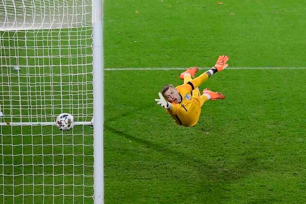 LEUVEN, BELGIUM - NOVEMBER 15 : Dries Mertens forward of Belgium (not in the picture) scores against Jordan Pickford goalkeeper of England during the UEFA Nations League match group stage final tournament - League A - Group 2 between Belgium and England on November 15, 2020 in Leuven, Belgium, 15 11 2020 ( Photo by Peter De Voecht Photonews FOOTBALL : UEFA Nations League - League A - Group 2 - Belgique vs Angleterre - 15 11 2020 PHOTONEWS PANORAMIC 