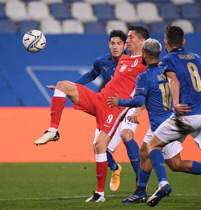 (201116) -- REGGIO EMILIA, Nov. 16, 2020 -- Poland s Robert Lewandowski (2nd L) competes during a UEFA Nations League football match between Italy and Poland in Reggio Emilia, Italy, Nov. 15, 2020. (Photo by Xinhua) (SP)ITALY-REGGIO EMILIA-FOOTBALL-UEFA NATIONS LEAGUE-ITALY VS POLAND DanielexMascolo 
