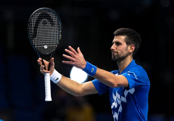 (201117) -- LONDON, Nov. 17, 2020 -- Novak Djokovic of Serbia acknowledges to the empty stands after the singles group match against Diego Schwartzman of Argentina at the ATP, Tennis Herren World Tour Finals 2020 in London, Britain, on Nov. 16, 2020. ) (SP)BRITAIN-LONDON-TENNIS-ATP FINALS-DAY 2 HanxYan 