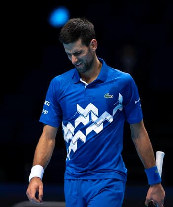 (201117) -- LONDON, Nov. 17, 2020 -- Novak Djokovic of Serbia reacts during the singles group match against Diego Schwartzman of Argentina at the ATP, Tennis Herren World Tour Finals 2020 in London, Britain, on Nov. 16, 2020. ) (SP)BRITAIN-LONDON-TENNIS-ATP FINALS-DAY 2 HanxYan 