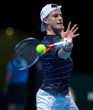 (201117) -- LONDON, Nov. 17, 2020 -- Diego Schwartzman of Argentina hits a return during the singles group match against Novak Djokovic of Serbia at the ATP, Tennis Herren World Tour Finals 2020 in London, Britain, on Nov. 16, 2020. ) (SP)BRITAIN-LONDON-TENNIS-ATP FINALS-DAY 2 HanxYan 