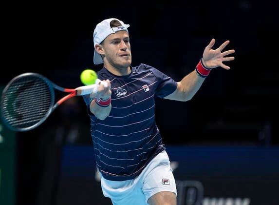 (201117) -- LONDON, Nov. 17, 2020 -- Diego Schwartzman of Argentina hits a return during the singles group match against Novak Djokovic of Serbia at the ATP, Tennis Herren World Tour Finals 2020 in London, Britain, on Nov. 16, 2020. ) (SP)BRITAIN-LONDON-TENNIS-ATP FINALS-DAY 2 HanxYan 