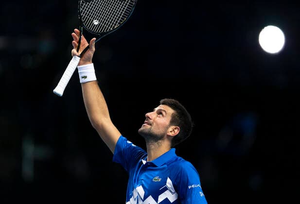 (201117) -- LONDON, Nov. 17, 2020 -- Novak Djokovic of Serbia acknowledges to the empty stands after the singles group match against Diego Schwartzman of Argentina at the ATP, Tennis Herren World Tour Finals 2020 in London, Britain, on Nov. 16, 2020. ) (SP)BRITAIN-LONDON-TENNIS-ATP FINALS-DAY 2 HanxYan 